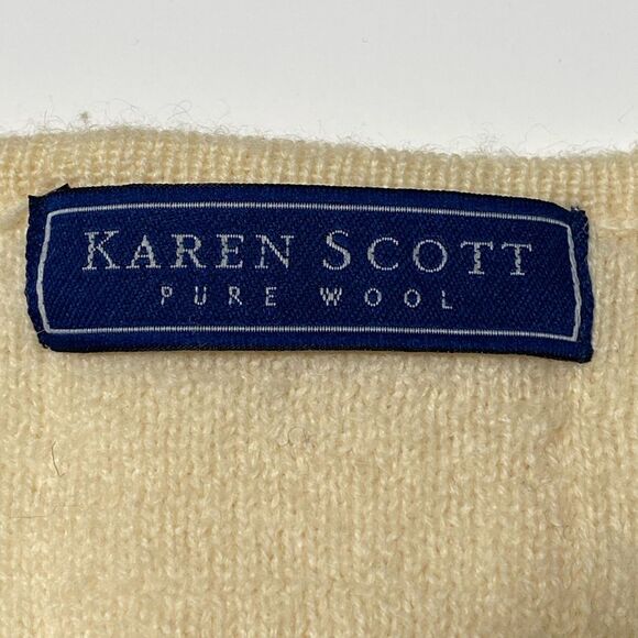 Karen Scott 100% Pure Wool Button Front Cable Knit Ivory Cardigan Women's Size S - Picture 3 of 15
